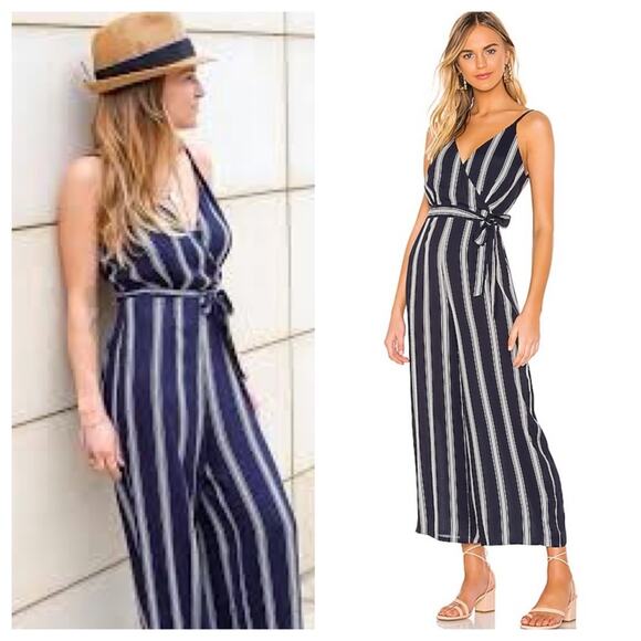 Rails Serena NWT Blue/White Striped Open Back Jumpsuit Cropped Wide Leg Large - Picture 1 of 8